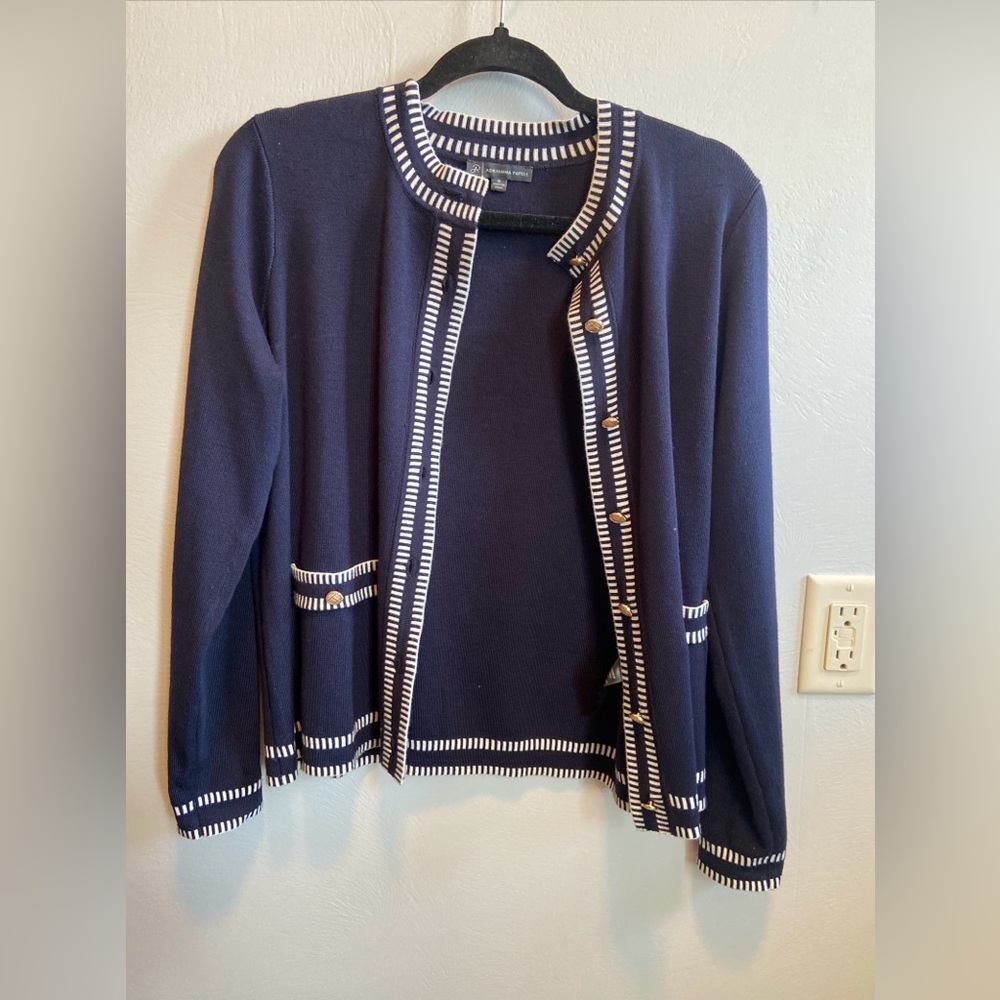 Adrianna Papell Navy and White Cardigan Medium NWOT